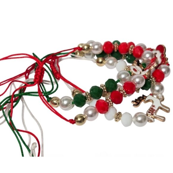 4pcs KC Golden-Plated Elastic Acrylic Bohemian Christmas Beaded Bracelets - NEW - Picture 4 of 13